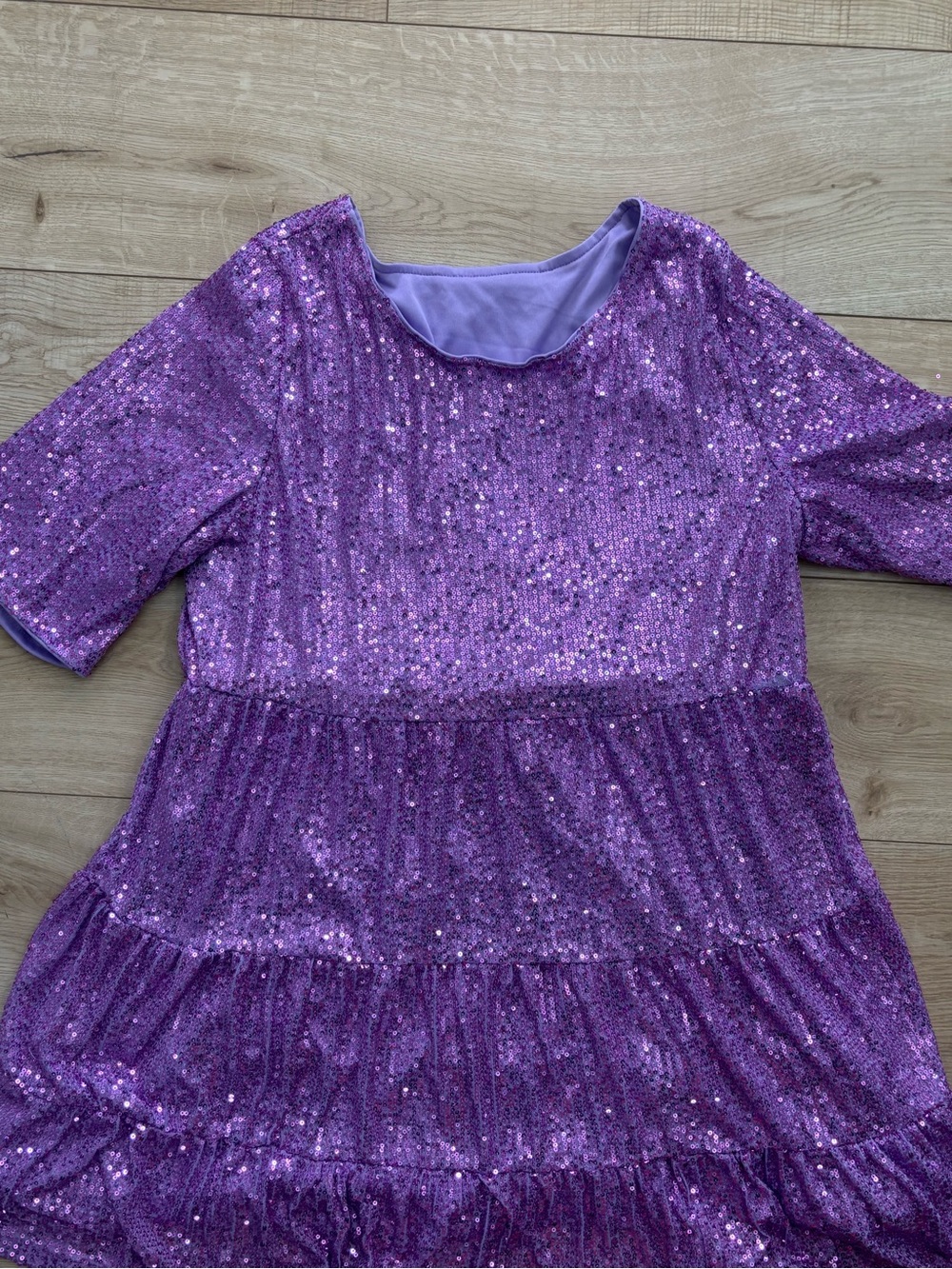 Purple Sequin Tiered Babydoll Dress Loose Fit Concert Festival Dress